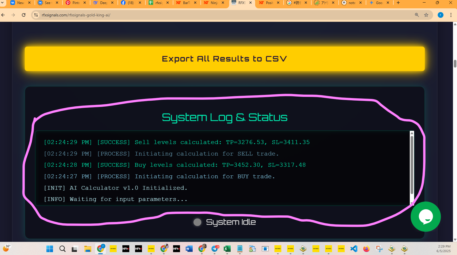 Navigate to the Rfxsignals Gold King AI calculator webpage